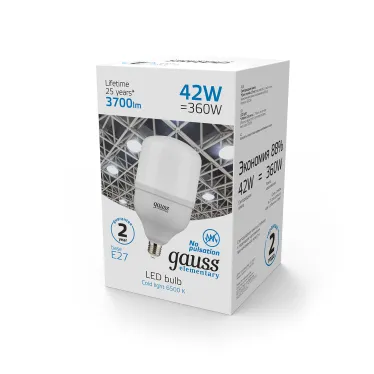 Лампа светодиодная Elementary LED T120 E27 42W 3700lm 180-240V 6500K 1/12 | 63234 | Gauss