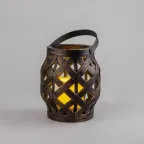 Декоративный фонарь со свечкой, плетеный корпус, бронза, размер 14х14х16,5 см, цвет теплый белый | 513-055 | NEON-NIGHT