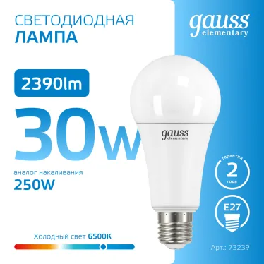 Лампа светодиодная LED Elementary A67 30W E27 2390lm 6500K | 73239 | Gauss