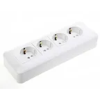 ПРИМА Розетка 4 поста наружная с заземлением 250В 16А со шторками белая монтажная пластина