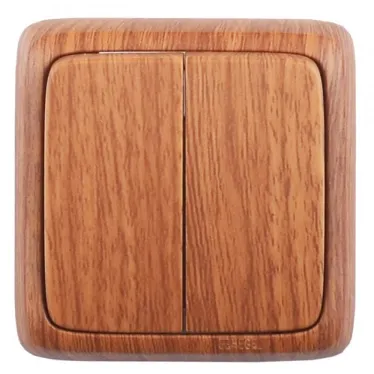 Выключатель двухклавишный наружный с изоляционной пластиной дуб 10А