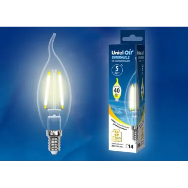 Лампа светодиодная LED 5вт 200-250В свеча на ветру диммируемая 450Лм Е14 3000К Air филамент