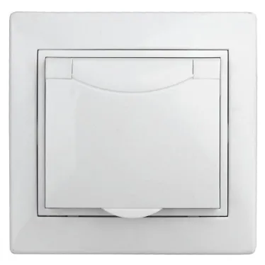 Розетка 2P+E Schuko с крышкой штор., 16А-250В, СУ, б.л., Plano, белый, 1Э-207-01