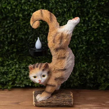 Светильник уличный ERASF22-01 на солнечных батареях садовый Кот Акробат 37 см