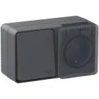 AtlasDesign Profi54 БЛОК:розетка с заземлением со шторками 16А 250B, выключатель одноклавишный IP54 10А, АНТРАЦИТ, Россия