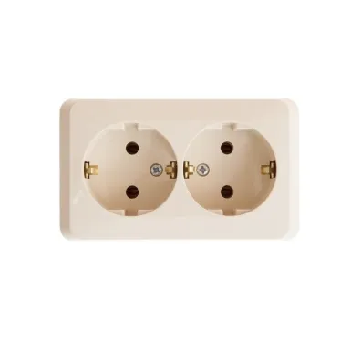 ЭТЮД Розетка двойная наружная с заземлением без шторок бежевая