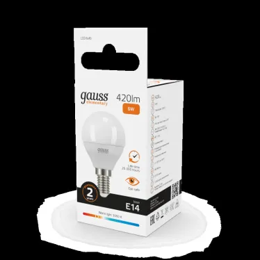 Лампа светодиодная LED 6 Вт 420 лм 3000К шар P45 теплый E14 AC 220В Elementary Gauss