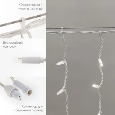 Гирлянда Айсикл (Бахрома) светодиодная 4,0х0,6 м, с эффектом мерцания, белый провод каучук, 230 В, диоды белые | 255-355 | NEON-NIGHT