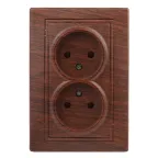 Розетка Intro Plano 1-204-10 без заземления двойная 2х2P, 16А-250В, IP20, СУ, венге
