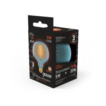 Лампа светодиодная LED Filament Flexible G125-C Sky Blue E27 5W 190lm 1800K 125*178mm 1/10 | 1013802105 | Gauss