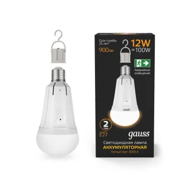 Лампа светодиодная A80 12W 900lm 3000K Е27 авар. с Li-Ion аккумулятором | 102002112 | Gauss