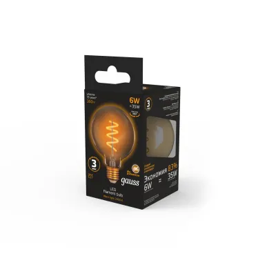 Лампа светодиодная Black LED Filament G95 Flexible E27 6W Golden 360lm 2400К | 105802007 | Gauss
