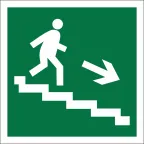 Пиктограмма (Наклейка) NPU-1818.E13 "Напр. к эвакуац. выходу по лестн. вниз (прав.)" для PILOT  | a11089 | Белый свет