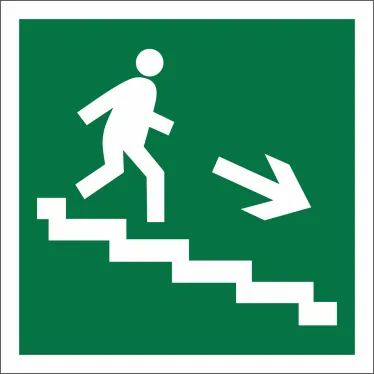 Пиктограмма (Наклейка) NPU-1818.E13 "Напр. к эвакуац. выходу по лестн. вниз (прав.)" для PILOT  | a11089 | Белый свет