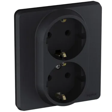 Розетка двойная с заземлением x 2К+З немецкий стандарт 16А 250В~ INSPIRIA антрацит