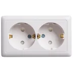 ХИТ открытой установки Розетка двойная с заземлением со шторками, 16А, белый