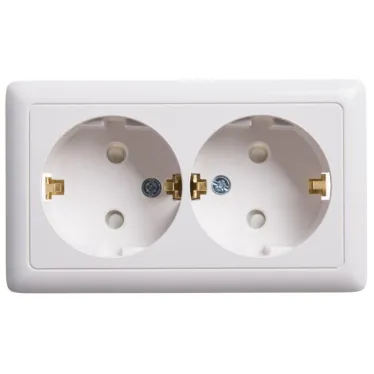 ХИТ открытой установки Розетка двойная с заземлением со шторками, 16А, белый
