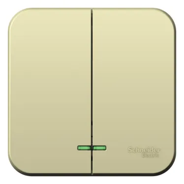 Выключатель BLANCA открытой установки двухклавишный (cх.5) с изолирующей пластиной и подсветкой, 10А, 250B, бежевый