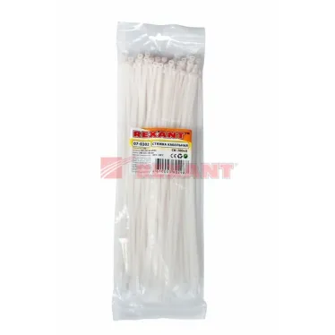 Хомут-стяжка кабельная нейлоновая 300x7,6 мм, белая, упаковка 100 шт, REXANT