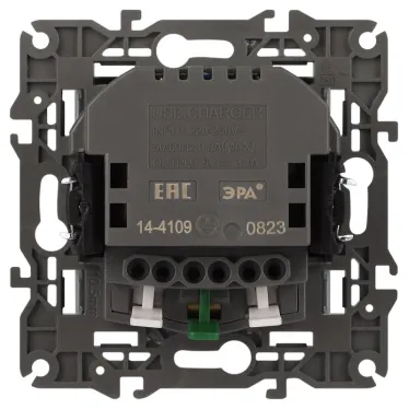 Розетка 2P+E 16A-250В, штор. с 2xUSB 5В-3А, Эра Elegance, алюминий 14-4109-03