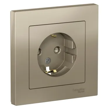 Розетка ATLASDESIGN с заземлением со шторками 16А в сборе шампань