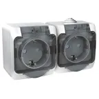 ЭТЮД Розетка двойная наружная с заземлением со шторками IP44 белая