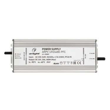 Блок питания ARPV-UH24480-PFC (24V, 20A, 480W) (ARL, IP67 Металл, 7 лет)