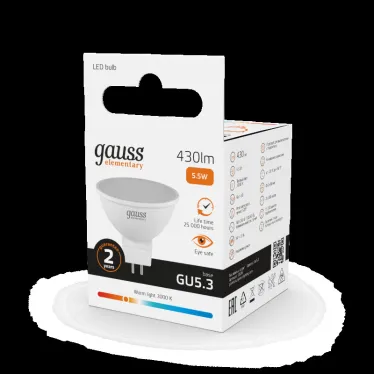 Лампа светодиодная LED 5.5 Вт 430 лм 3000К софит MR16 теплый GU5.3 AC 220В Elementary Gauss