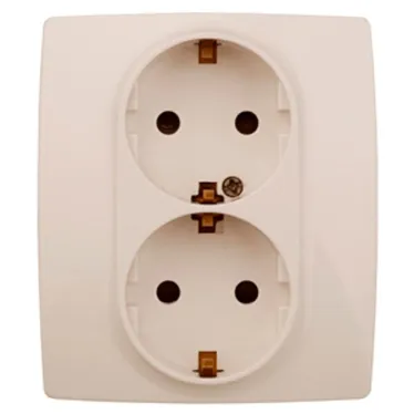 Розетка 2X2P+E Schuko со шторками, 16A-250В, Эра12, слоновая кость, 12-2104-02