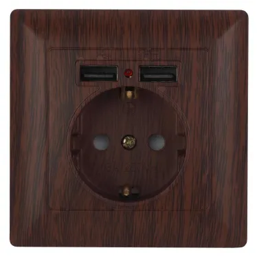 Розетка P+E Schuko со шторками, 16А-250В + 2хUSB, IP20, СУ, Solo, венге, 4-410-10