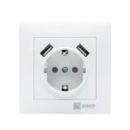 Валенсия розетка 1-местная с/з 16А белая с защ. штор. с 2 USB 2,1А