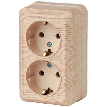 Розетка Intro Quadro 2-204-11 с заземлением двойная 2х2P+E Schuko, 16А-250В, IP20, ОУ, сосна