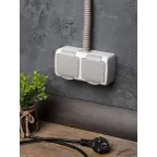 Розетка 2-местная Мурманск 16А с заземлением с крышкой IP54 серый с защитными шторками