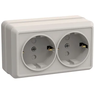 ОКТАВА Розетка двойная с заземлением сошторками наружная 16А кремовый