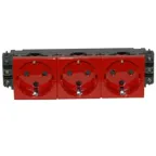 Розетка тройная Mosaic-New с заземлением с блокировкой красная, ключ 50299