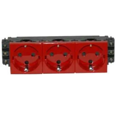 Розетка тройная Mosaic-New с заземлением с блокировкой красная, ключ 50299