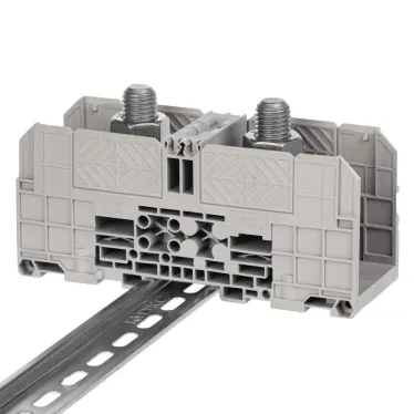 Клемма проходная, болтовой зажим, 2 точки подключения, 300 кв.мм, серая