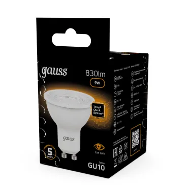 Лампа светодиодная MR16 9W 830lm 3000K GU10 LED 1/10/100 | 101506109 | Gauss