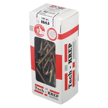 Шуруп универсальный 5х80 потайная головка, остроконечный, желтопассивированный (100шт) - коробка