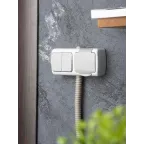 Блок розетка Мурманск 1-м 16А с заземлением с крышкой + двухклавишный выключатель IP54 серый