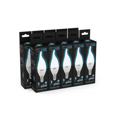 Лампа светодиодная Свеча на ветру 6.5W 550lm 6500K E14 LED 1/10/50 | 104101307 | Gauss
