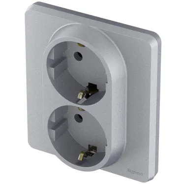 Розетка 2X2К+З немецкий стандарт 16 А 250 В~ INSPIRIA алюминий