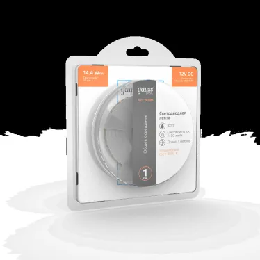 Лента светодиодная LED 2835/120-SMD 14.4 Вт/м 1400 лм/м 3000К DC 12В IP20 8мм (блистер 5м) Basic Gauss