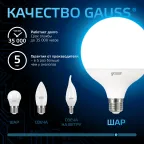 Лампа светодиодная G125 22W 1840lm 6500K E27 LED 1/10 | 105102322 | Gauss