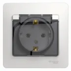 GLOSSA Розетка с заземлением со шторками с крышкой белая в сборе IP20