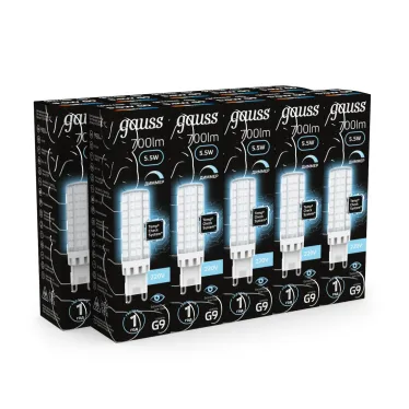 Лампа светодиодная G9 AC185-265V 5,5W 550lm 4100K керамика диммируемая LED 1/10/200 | 107309255-D | Gauss