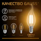 Лампа светодиодная филаментная LED 9 Вт 680 лм 2700К свеча на ветру теплый E14 AC 220В прозрачная колба Black Filament Gauss