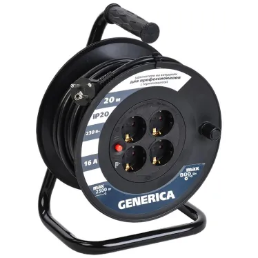 Удлинитель силовой УК20 с термозащитой 4 места 2P+PE/20м 3х1.5мм2 GENERICA