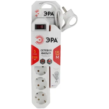 Сетевой фильтр USF-5es-1.5m-W с базовой защитой с заземлением с выключателем 5 розеток 1,5м 10А белый