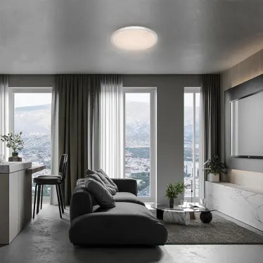 Светильник светодиодный ДБО-36w круглый матовый с эффектом Звездного неба регулировкой цветовой температуры 3000-6500К светового потока max 2900Лм и режима освещенности с пультом управления и таймером выключения